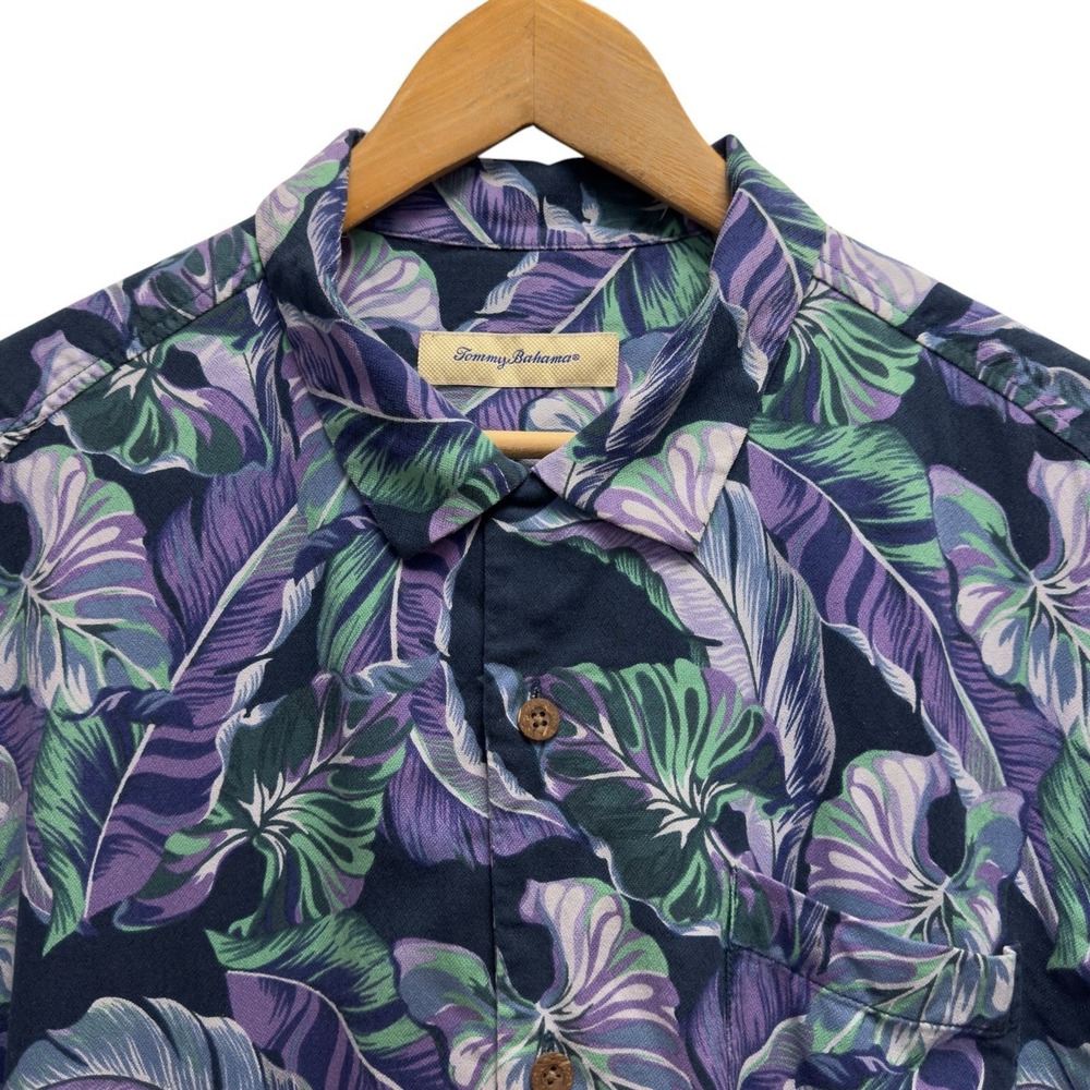Tommy Bahama Men's Size Large Floral Purple Silk & Rayon Hawaiian Camp Shirt euc